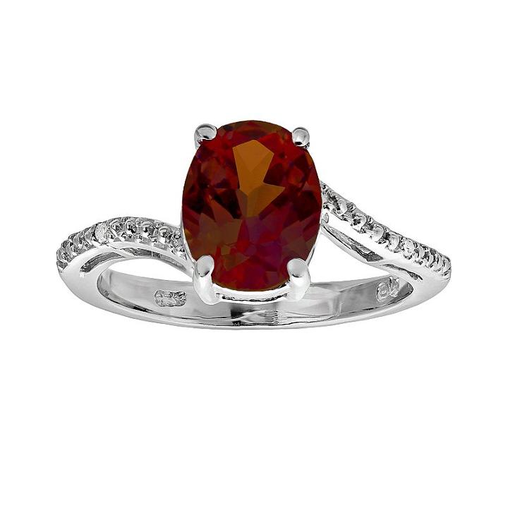 Sterling Silver Garnet And Diamond Accent Oval Ring, Women's, Size: 5, Red