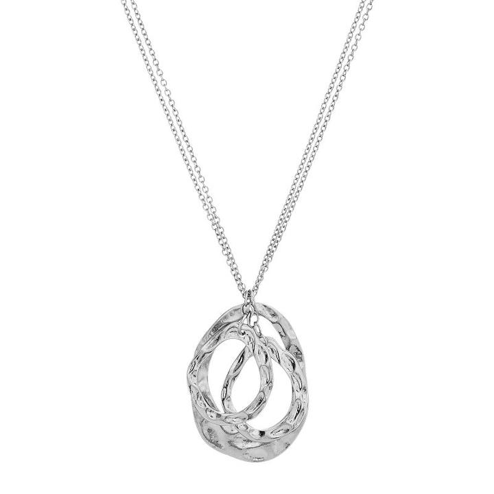 Long Double Strand Tiered Hammered Pendant Necklace, Women's, Silver