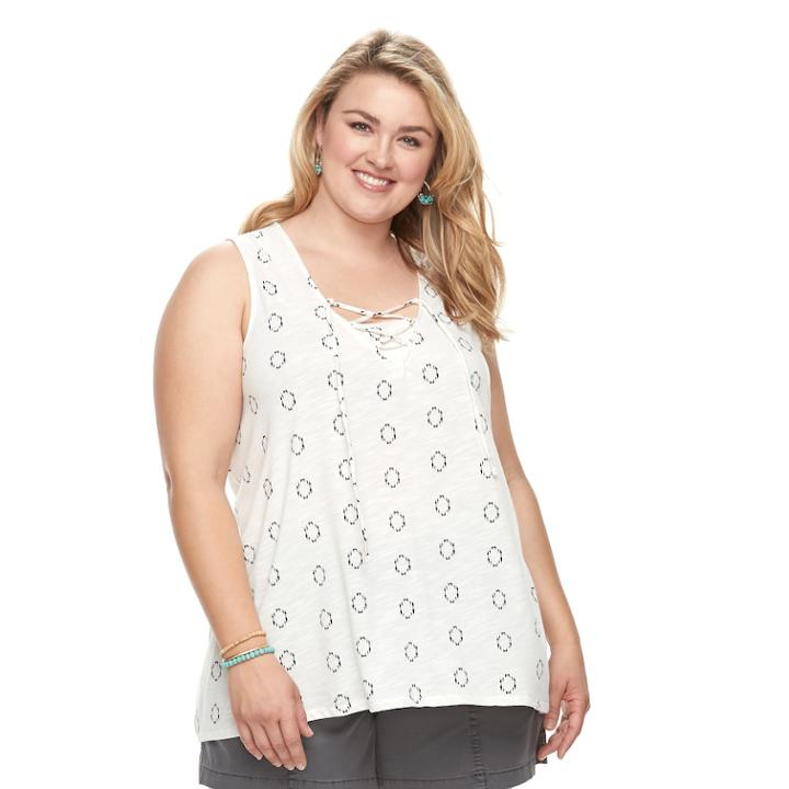 Plus Size Sonoma Goods For Life&trade; Floral Lace-up Tank, Women's, Size: 2xl, Black