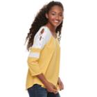 Juniors' So&reg; Lace-up Shoulder Baseball Tee, Teens, Size: Xl, Drk Yellow