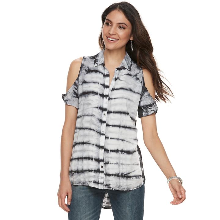 Women's Rock & Republic&reg; Twisted Sleeve Cold-shoulder Shirt, Size: Small, Black