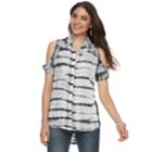 Women's Rock & Republic&reg; Twisted Sleeve Cold-shoulder Shirt, Size: Small, Black