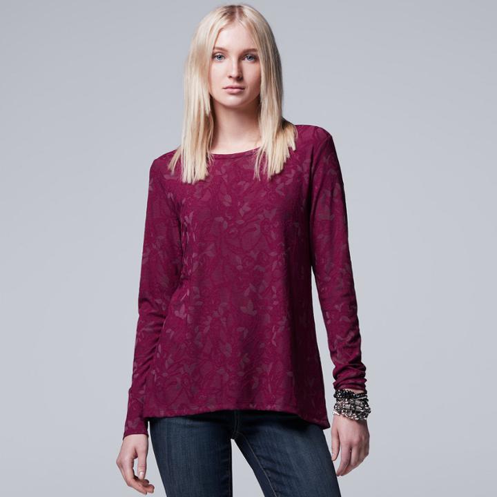 Women's Simply Vera Vera Wang Jacquard Tee, Size: Medium, Dark Red