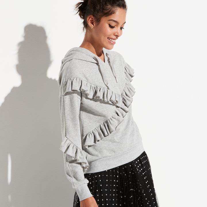 K/lab Metallic Ruffle Hoodie, Size: Large, Grey