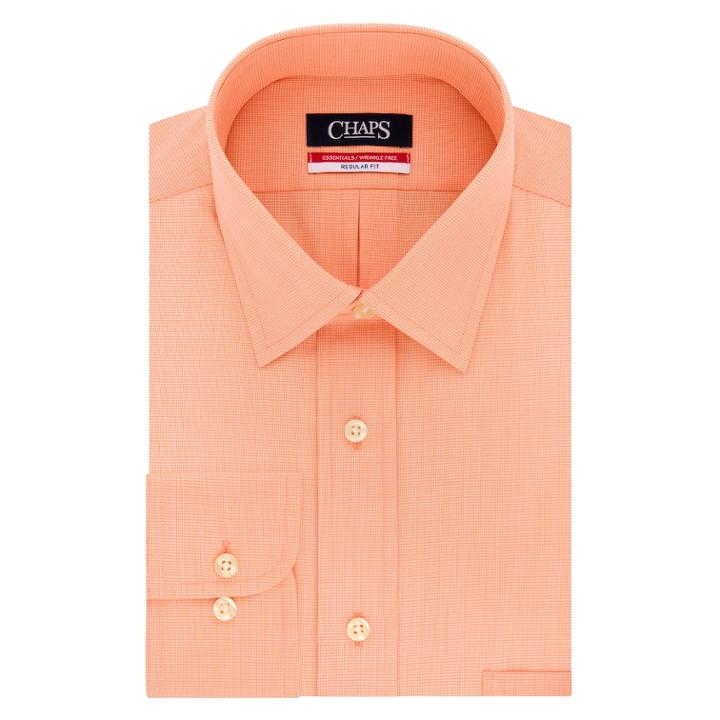 Men's Chaps Regular-fit Wrinkle-free Stretch Collar Dress Shirt, Size: M-34/35, Orange Oth
