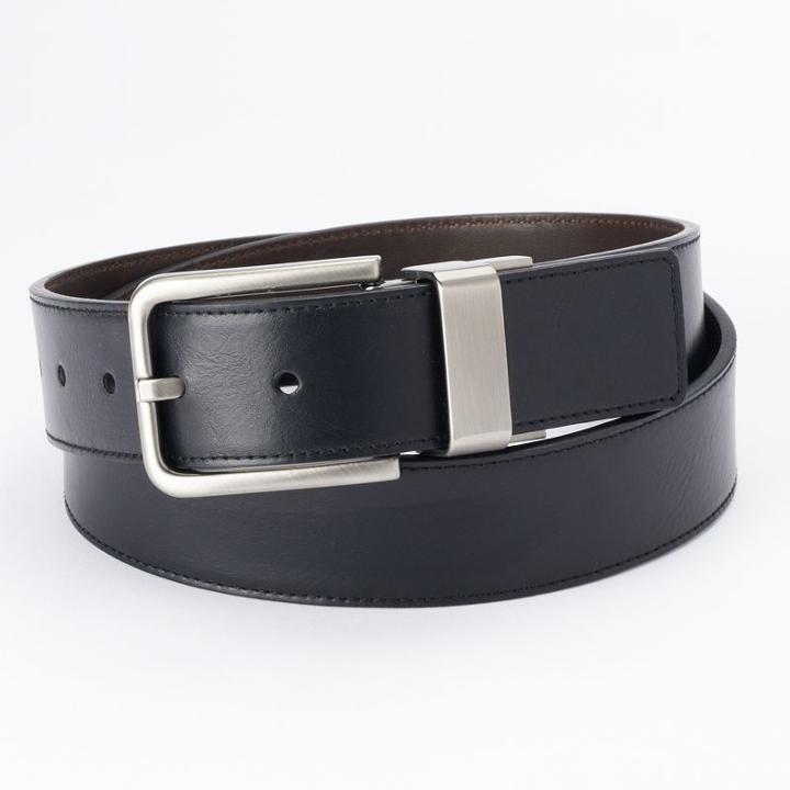 Men's Apt. 9 Black Cut-edge Stitched Reversible Belt, Size: 30, Grey (charcoal)
