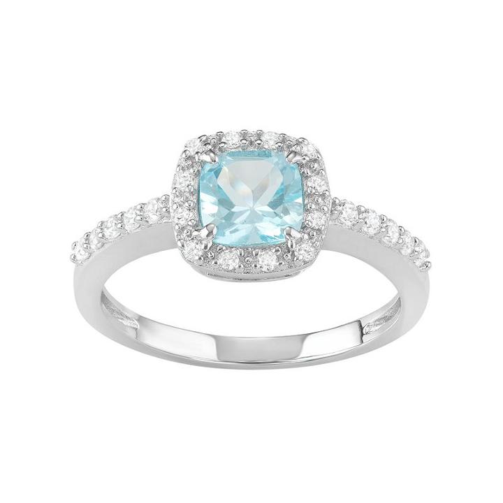 Sterling Silver Blue Topaz & Cubic Zirconia Halo Ring, Women's, Size: 7