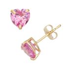 Lab-created Pink Sapphire 10k Gold Heart Stud Earrings, Women's