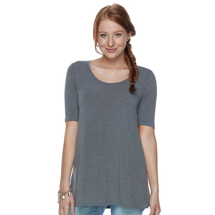 Juniors' So&reg; Solid Elbow Sleeve Tunic, Teens, Size: Medium, Grey (charcoal)