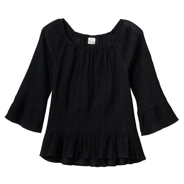 Girls 7-16 Mudd&reg; Patterned Textured Bell Sleeve Peasant Top, Girl's, Size: 10, Black