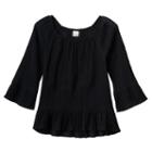 Girls 7-16 Mudd&reg; Patterned Textured Bell Sleeve Peasant Top, Girl's, Size: 10, Black