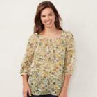 Women's Lc Lauren Conrad Printed Chiffon Peasant Top, Size: Small, Lt Yellow