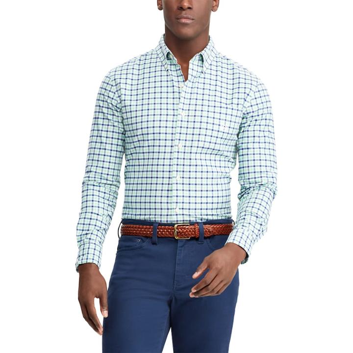 Men's Chaps Classic-fit Plaid Stretch Oxford Button-down Shirt, Size: Xl, Green
