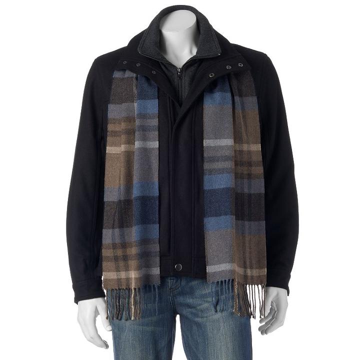 Big & Tall Towne Wool-blend Hipster Jacket With Plaid Scarf, Men's, Size: 2x Big, Grey (charcoal)