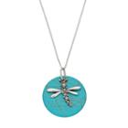 Tori Hill Sterling Silver Simulated Turquoise Disc & Marcasite Dragonfly Pendant, Women's, Size: 18, Multicolor
