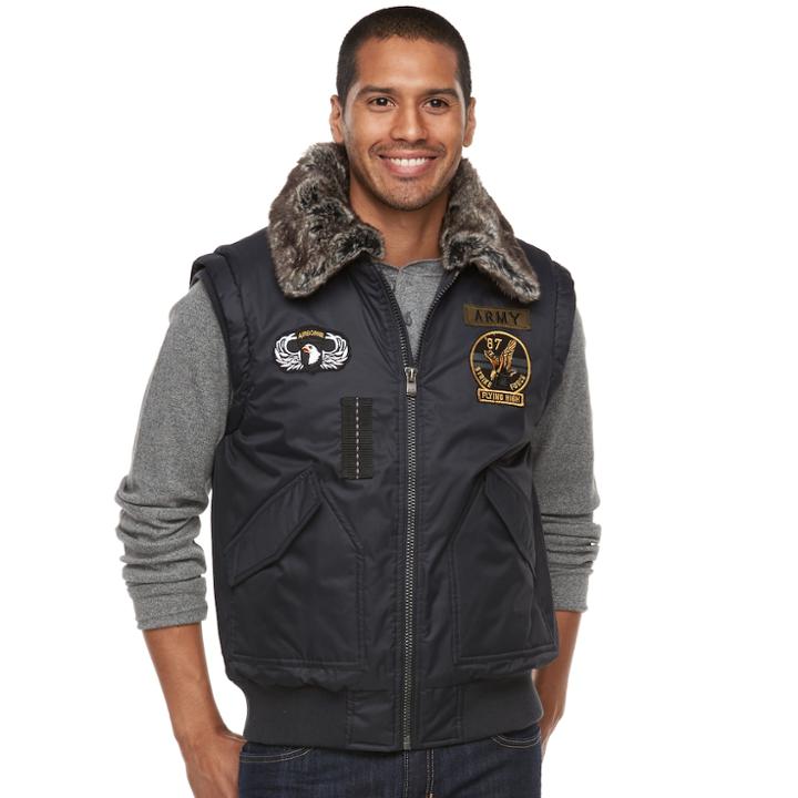 Men's Xray Slim-fit Faux-fur Military Vest, Size: Small, Blue (navy)