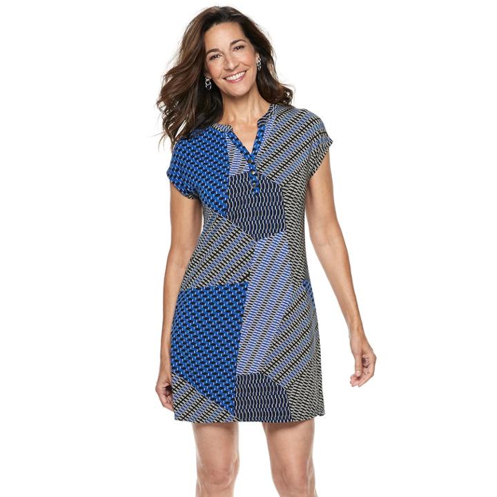 Petite Dana Buchman Print Shift Dress, Women's, Size: M Petite, Blue