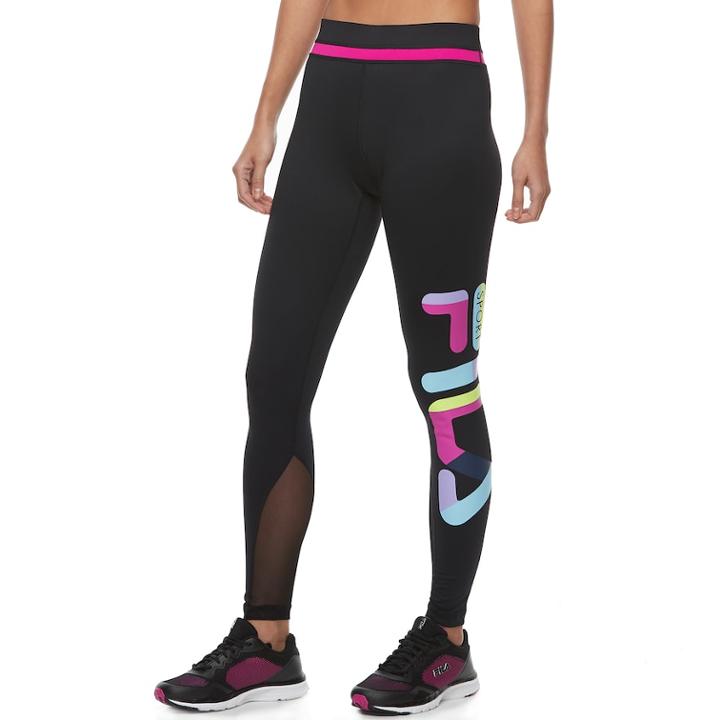 Women's Fila Sport&reg; Logo Graphic Mesh Inset Leggings, Size: Xs, Black