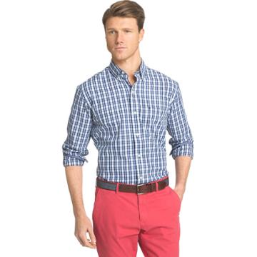 Big & Tall Men's Izod Advantage Slim-fit Checked Stretch Button-down Shirt, Size: Xl Tall, Brt Blue