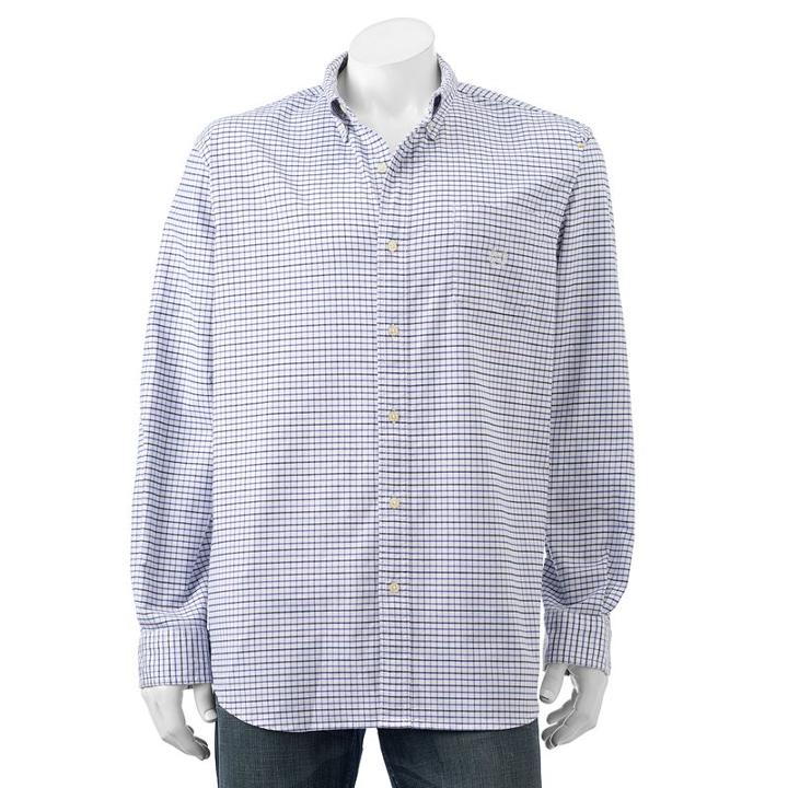Men's Chaps Classic-fit Stretch Oxford Tattersall Button-down Shirt, Size: Large, Blue
