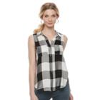 Women's Rock & Republic&reg; High-low Sleeveless Plaid Shirt, Size: Large, Black