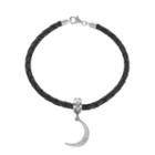 Gamma Phi Beta, Logoart Sterling Silver & Leather Sorority Crescent Moon Bracelet, Women's, Size: 7.5, Grey