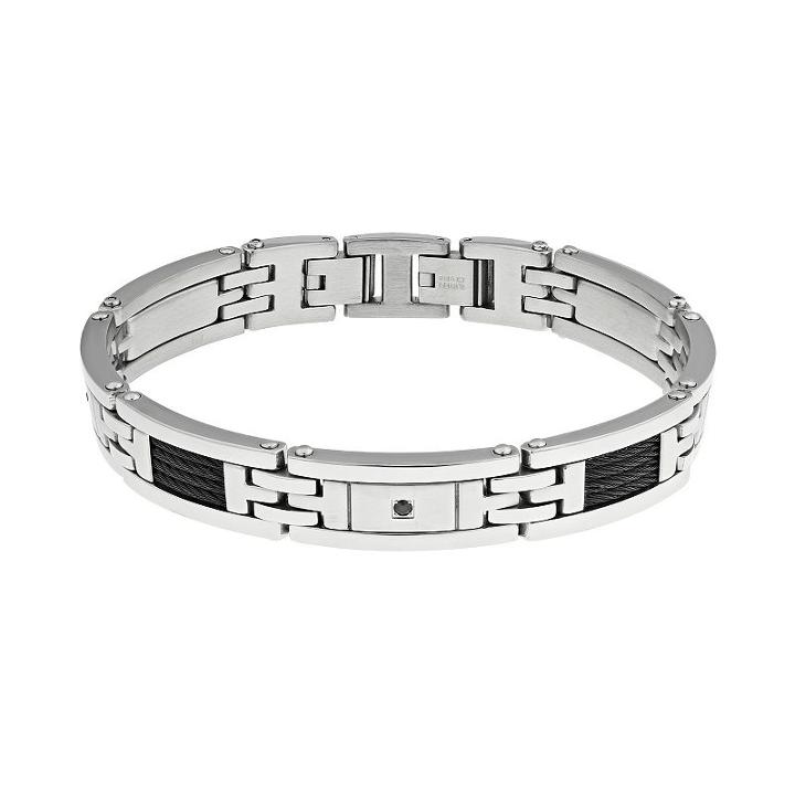 Lynx Cubic Zirconia Stainless Steel Two Tone Bracelet - Men, Size: 8.5, Black