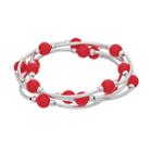 Plus Size Beaded Curved Bar Stretch Bracelet Set, Women's, Med Red