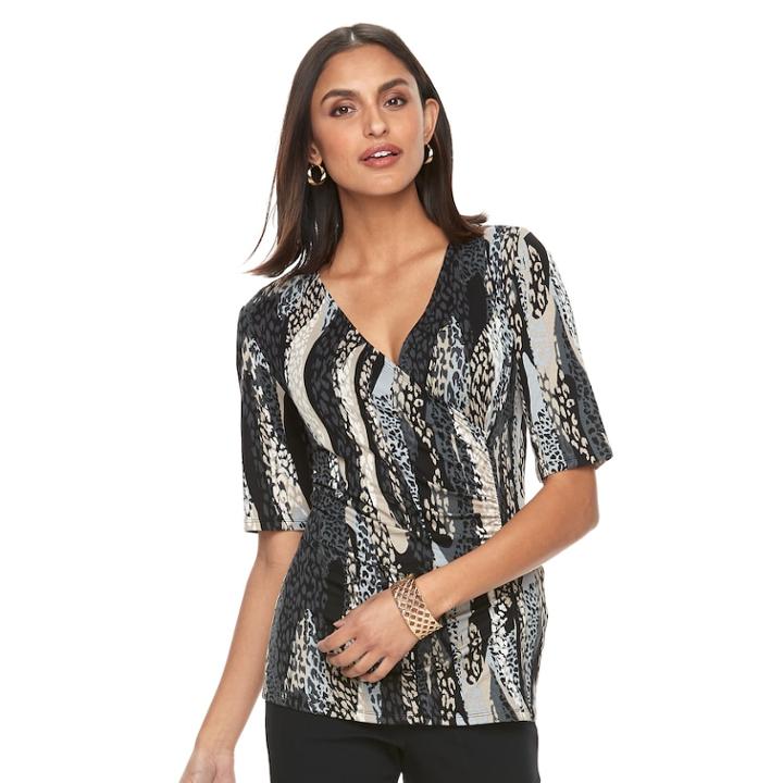 Women's Dana Buchman Printed Surplice Top, Size: Large, Dark Beige