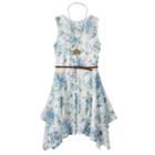 Girls 7-16 Knitworks Belted Handkerchief Hem Floral Lace Skater Dress With Necklace, Girl's, Size: 8, Blue