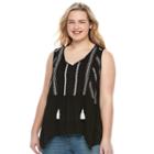 Juniors' Plus Size Mudd&reg; Flounce Tassel Tank, Girl's, Size: 3xl, Black