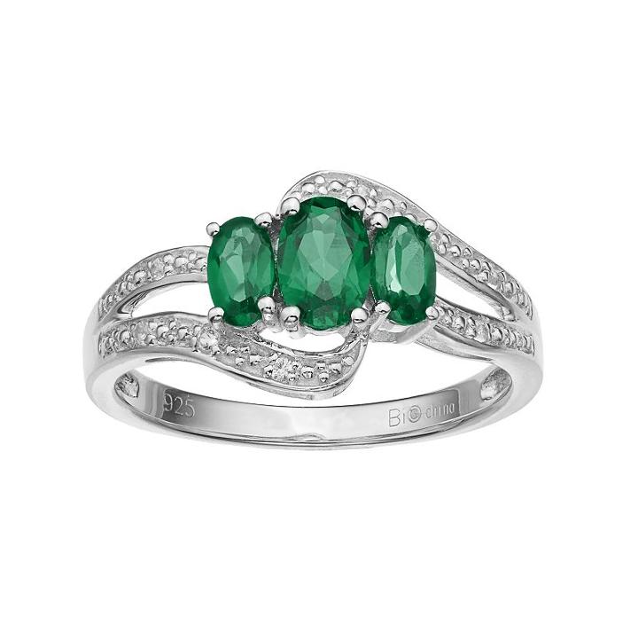 Sterling Silver Lab-created Emerald & Lab-created White Sapphire 3-stone Bypass Ring, Women's, Size: 5, Green