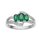 Sterling Silver Lab-created Emerald & Lab-created White Sapphire 3-stone Bypass Ring, Women's, Size: 5, Green