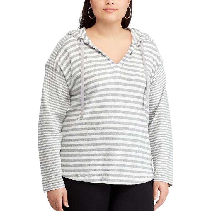Plus Size Chaps Striped French Terry Hooded Top, Women's, Size: 3xl, Grey