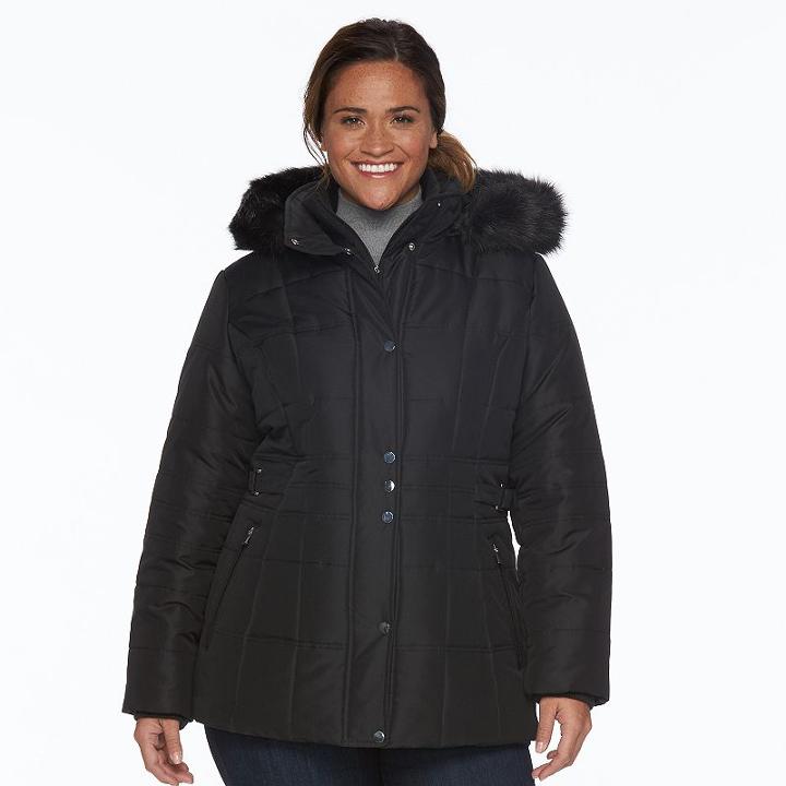 Plus Size D.e.t.a.i.l.s Hooded Quilted Jacket, Women's, Size: 1xl, Black