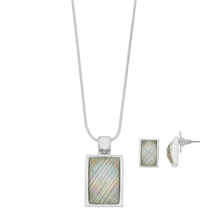 Gray Rectangle Pendant Necklace & Drop Earring Set, Women's, Grey