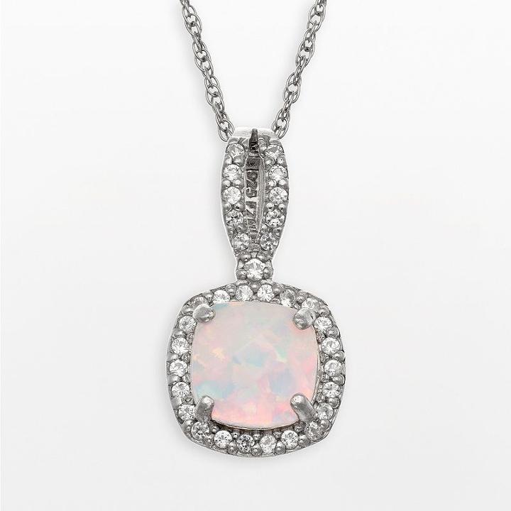 Sterling Silver Lab-created Opal And Lab-created White Sapphire Square Halo Pendant, Women's, Size: 18, Multicolor