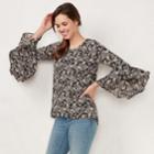 Women's Lc Lauren Conrad Ruffle Sleeve Split-back Top, Size: Small, Grey