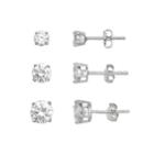 Primrose Sterling Silver 3-pair Cubic Zirconia Stud Earring Set, Women's, White