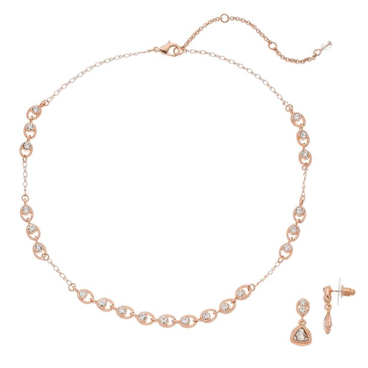 Napier Simulated Crystal Necklace & Drop Earring Set, Women's, Pink