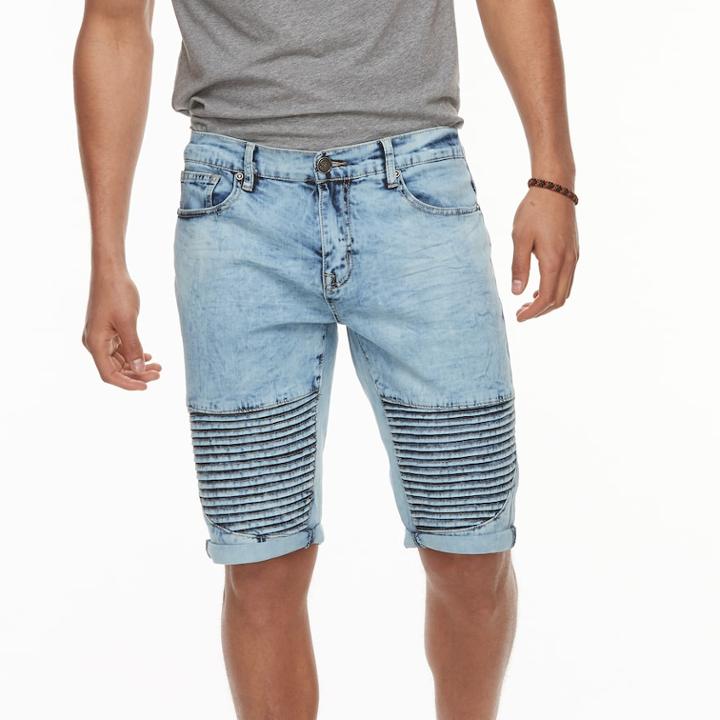 Men's Xray Slim-fit Washed Moto Stretch Denim Shorts, Size: 38, Dark Blue