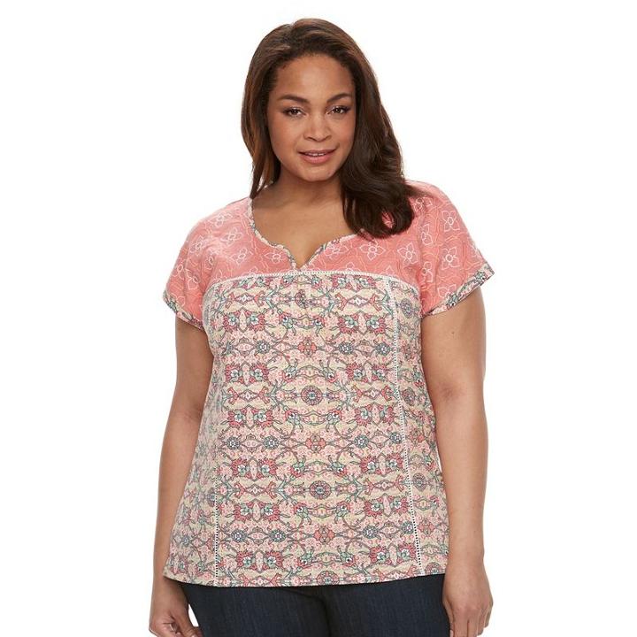 Plus Size Kate And Sam Slubbed V-neck Tee, Women's, Size: 1xl, Dark Red