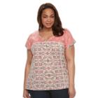 Plus Size Kate And Sam Slubbed V-neck Tee, Women's, Size: 1xl, Dark Red
