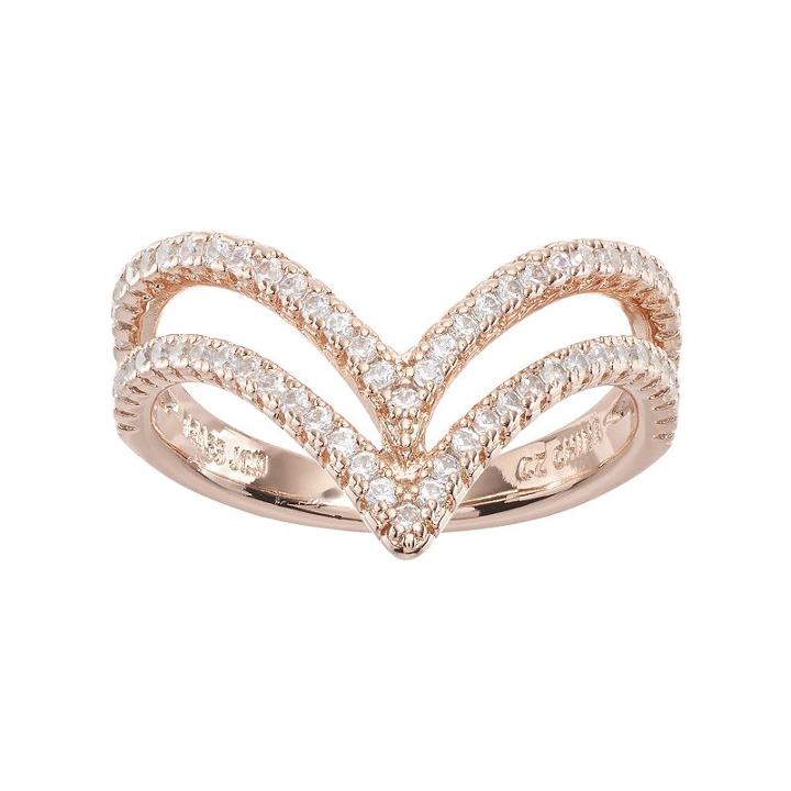 Fleur Cubic Zirconia Double Chevron Ring, Women's, Size: 7, Pink