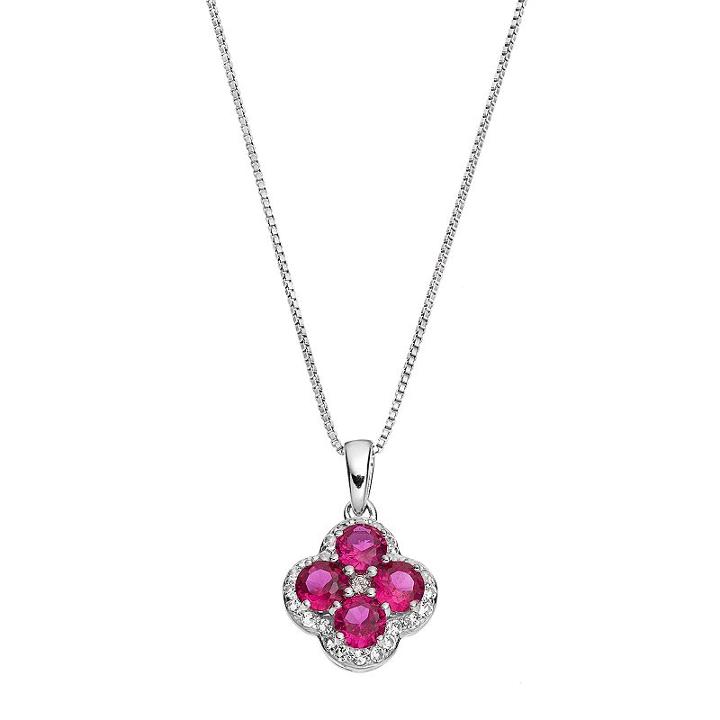 Sterling Silver Lab-created Ruby & White Topaz Flower Pendant Necklace, Women's, Size: 18, Red