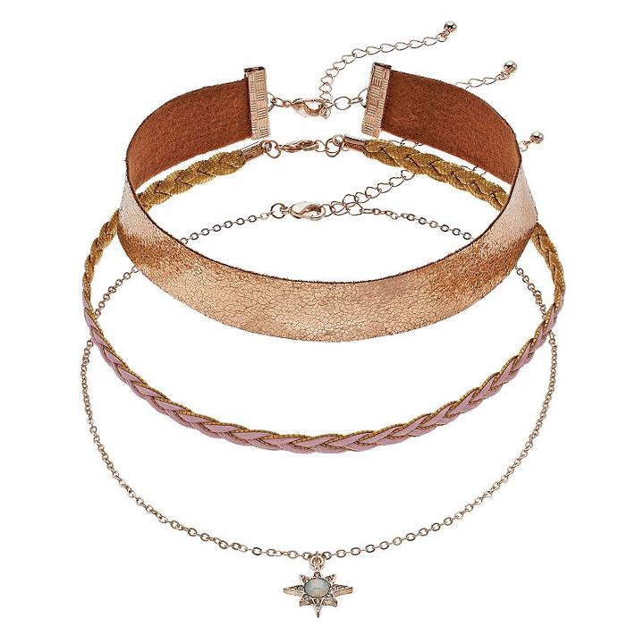 Starburst Charm & Braided Choker Necklace Set, Women's, Pink Other