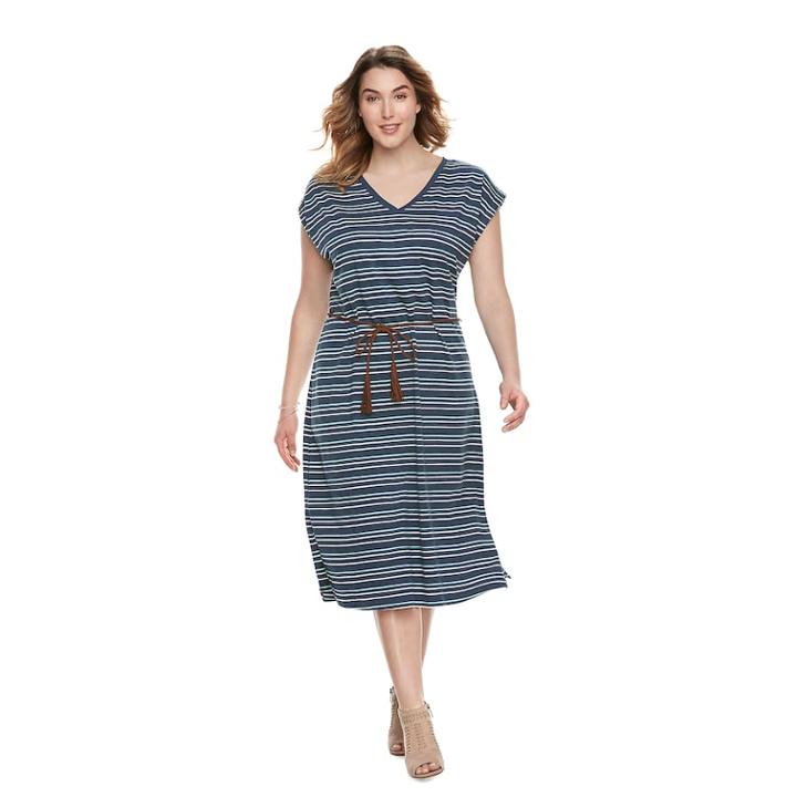 Plus Size Sonoma Goods For Life&trade; Stripe Midi Dress, Women's, Size: 2xl, Dark Blue