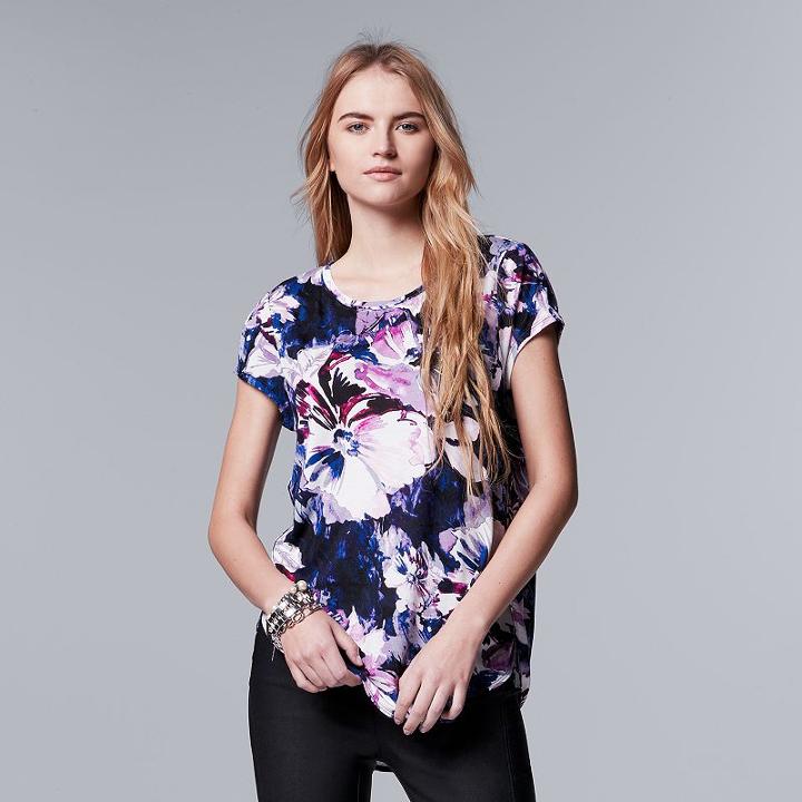 Women's Simply Vera Vera Wang Print High Low Hem Tee, Size: Medium, Drk Purple
