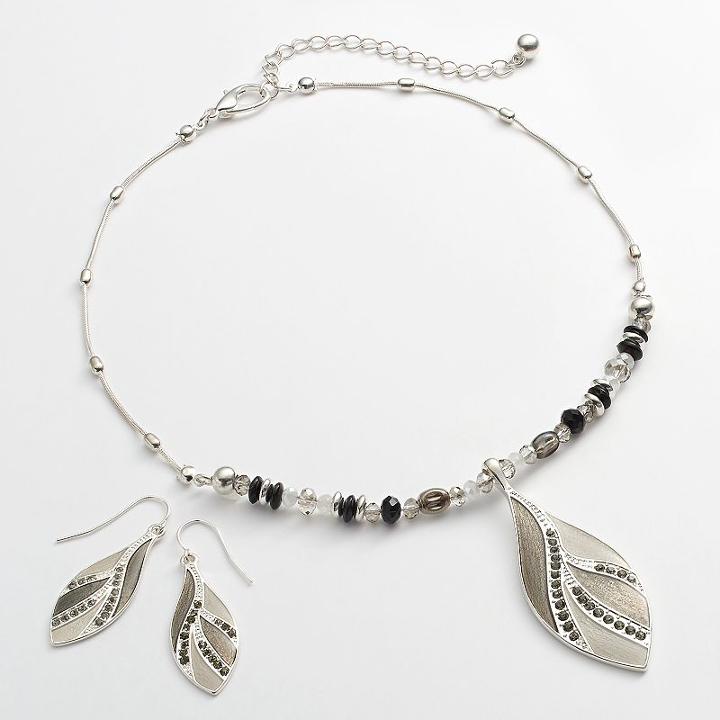 Bead Pendant Necklace & Drop Earring Set, Girl's, Black