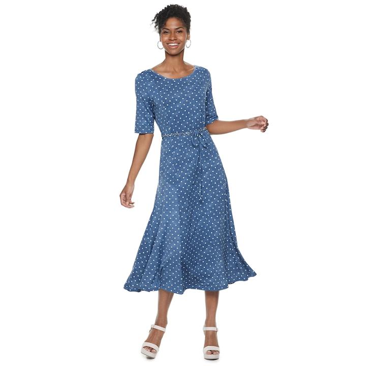 Women's Nina Leonard Tile Print Midi Dress, Size: Xl, Blue